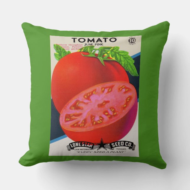 1950s seed packet tomato print cushion (Front)