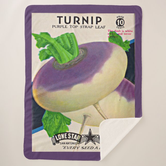 1950s seed packet turnips print sherpa blanket (Front)