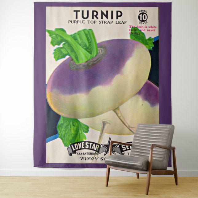 1950s seed packet turnips print tapestry (In Situ)
