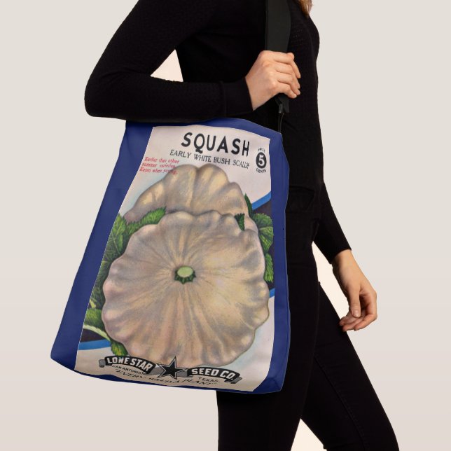 1950s seed packet white squash print crossbody bag (Close Up)