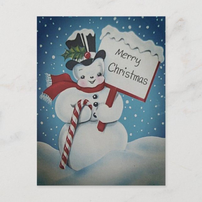 1950's Snowman Merry Christmas Postcard (Front)
