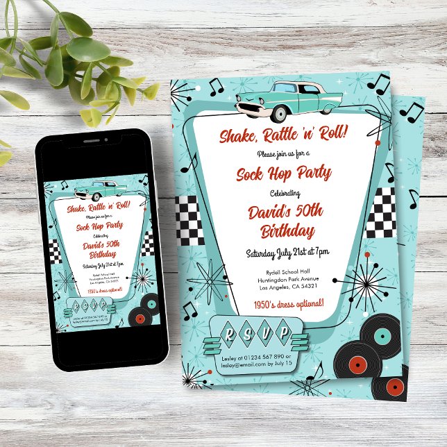 1950's Sock Hop Party Invitation (1950s Sock Hop Dance Party Invitation)