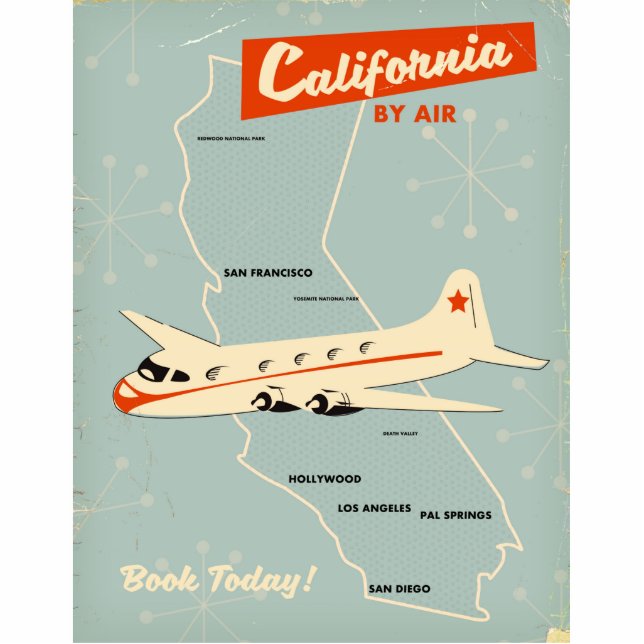 1950s style California "by air" travel poster Standing Photo Sculpture (Front)