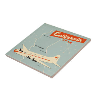 1950s style California "by air" travel poster Tile