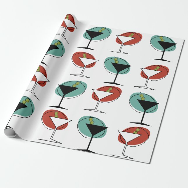 1950s style design martini glass pattern wrapping paper (Unrolled)