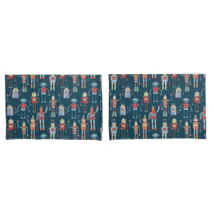 1950s style Retro Robot Pattern Pillowcase