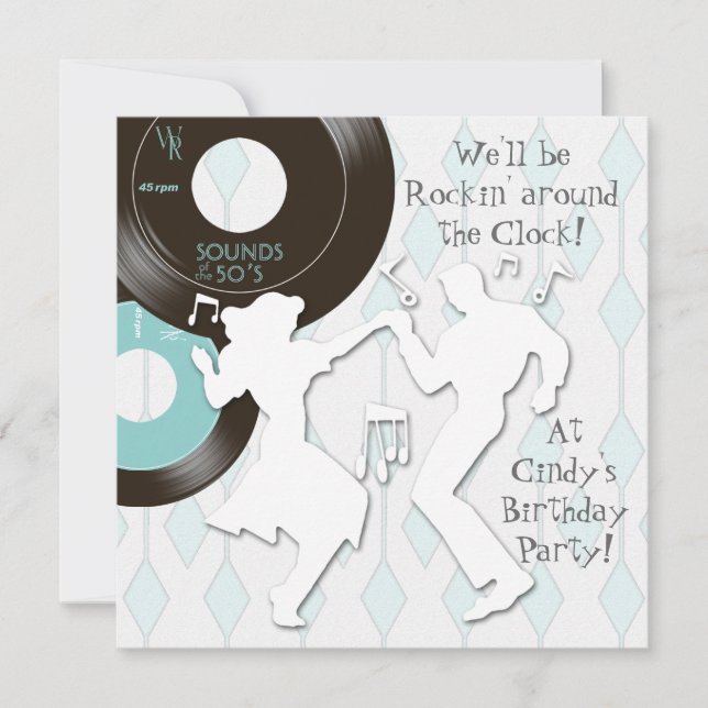 1950's Theme Birthday Party Invitations (Front)