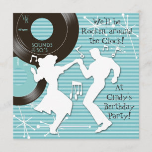 1950's Theme Birthday Party Invitations