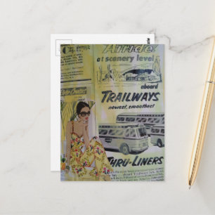 1950s travel ads and a summer woman mixed media  postcard