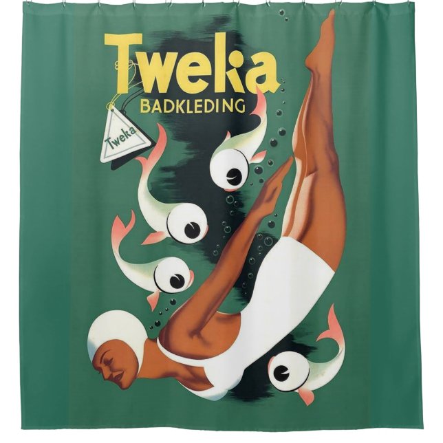 1950s Tweka swimsuit ad print Shower Curtain (Front)