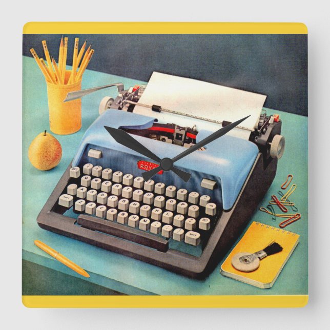 1950s typewriter ad image square wall clock (Front)