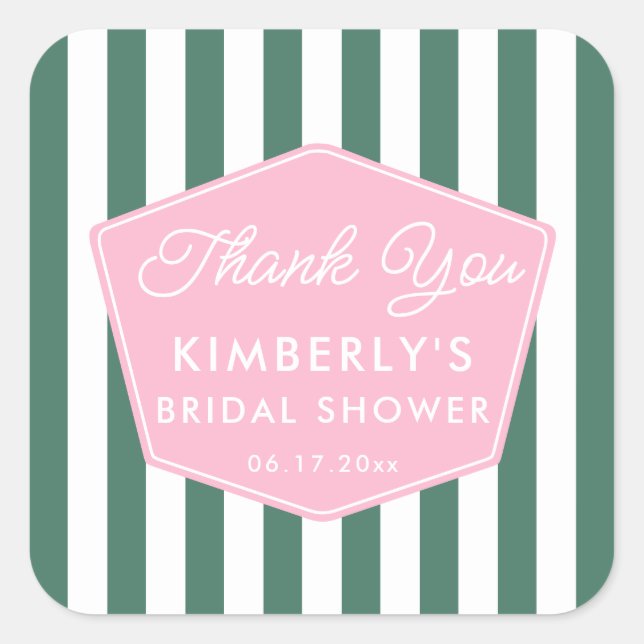 1950s Vacation Pink And Green Bridal Shower Favour Square Sticker (Front)