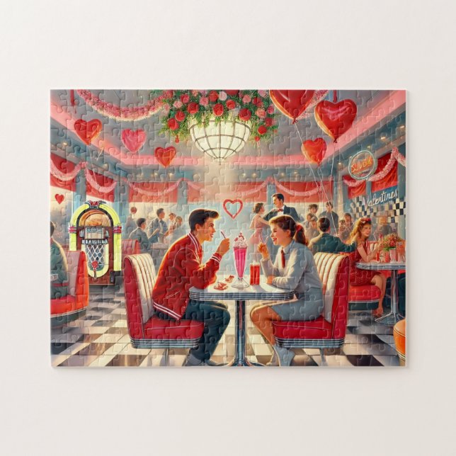 1950s Valentine Diner Retro Romance Jigsaw Puzzle (Horizontal)