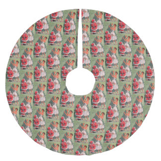 1950s Vintage Christmas Girl Decorating Tree Brushed Polyester Tree Skirt