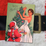 1950s Vintage Christmas Girl Decorating Tree Holiday Card<br><div class="desc">1950s Vintage Christmas Girl Decorating Tree Holiday Card .</div>