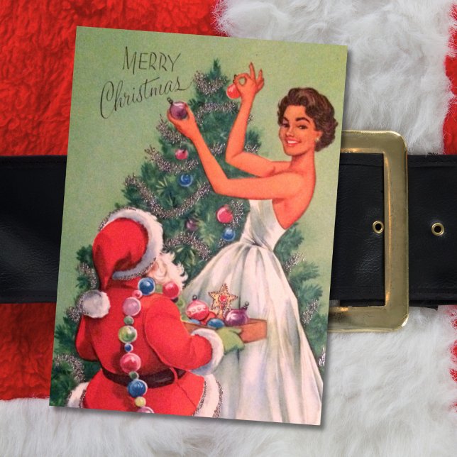 1950s Vintage Christmas Girl Decorating Tree Holiday Card (Creator Uploaded)