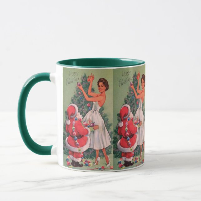 1950s Vintage Christmas Girl Decorating Tree Mug (Left)
