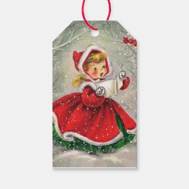 1950s Vintage Christmas Girl In Dress Gift Tags (Front)
