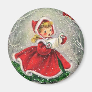 1950s Vintage Christmas Girl In Dress Magnet