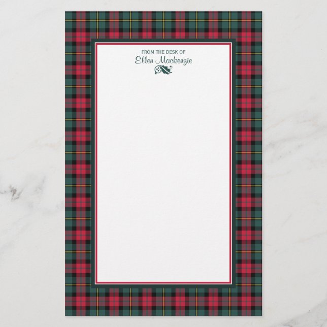 1950s Vintage Christmas Plaid Personalised Stationery (Front)