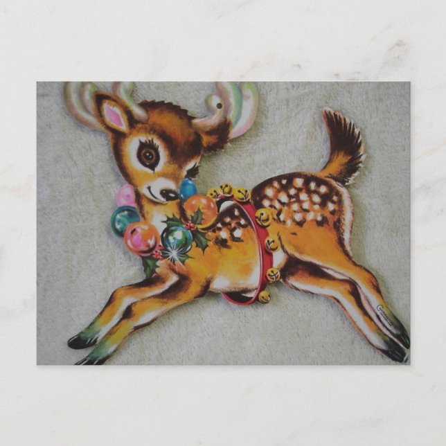1950s Vintage Christmas Reindeer Holiday Postcard (Front)