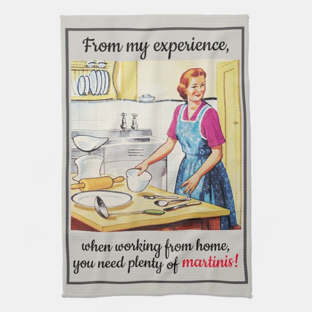 1950's Vintage Funny Housewife Needs Martinis Tea Towel (Vertical)