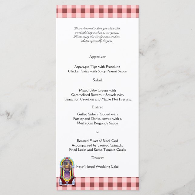 1950s Vintage Jukebox Wedding Menu (Front)