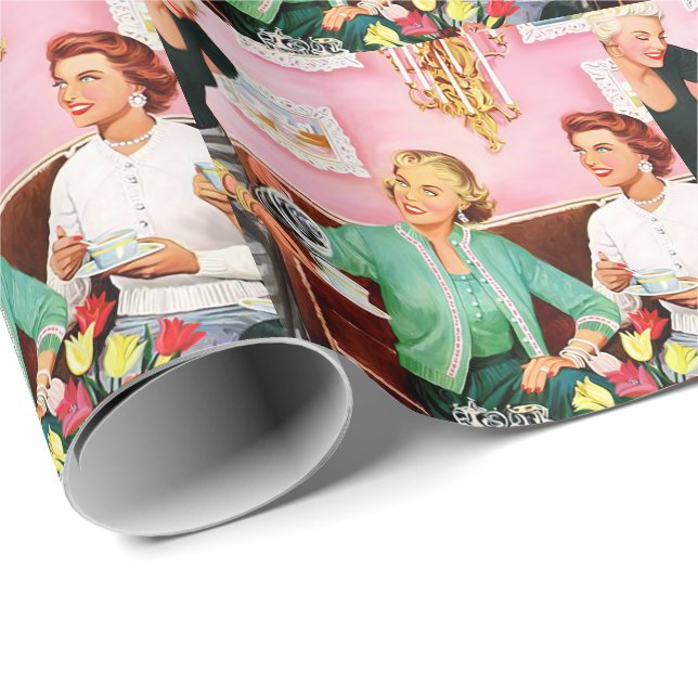 1950's Vintage Ladies enjoying afternoon tea Wrapping Paper (Roll Corner)