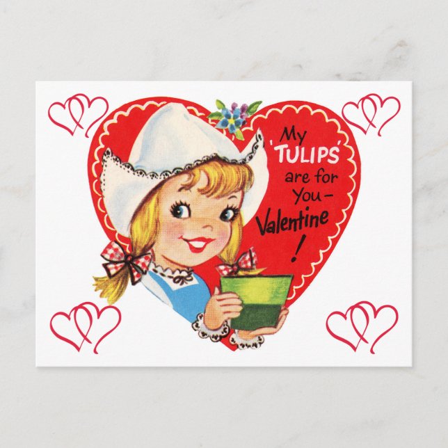 1950's Vintage Little Dutch Girl Valentine Postcard (Front)