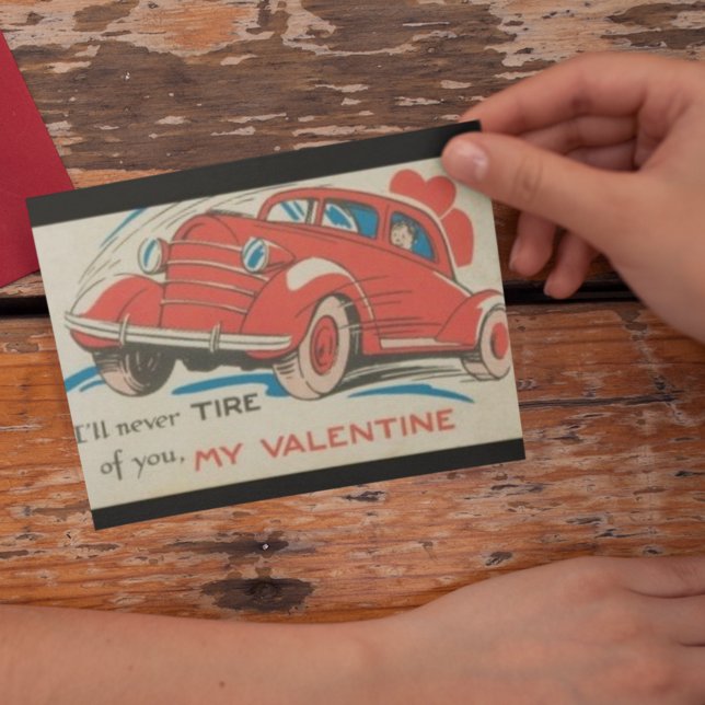 1950's Vintage Red Classic Car Valentine Holiday Postcard (Creator Uploaded)