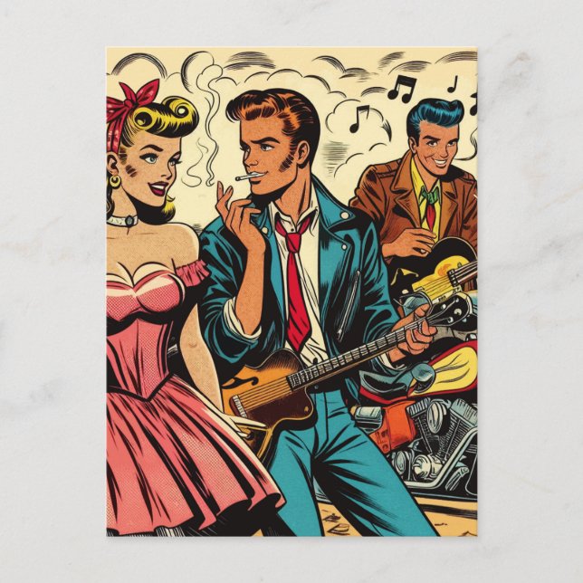 1950s Vintage Rock and Roll Comics Postcard (Front)