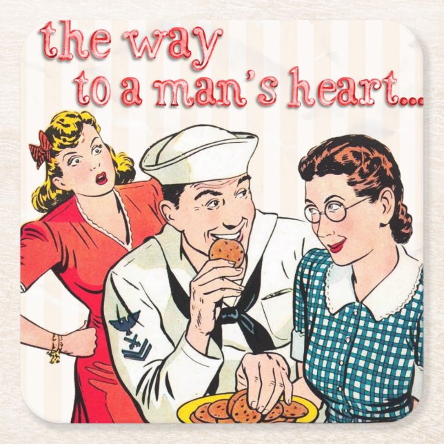 1950s Vintage Sailor and Housewife Square Paper Coaster (Front)