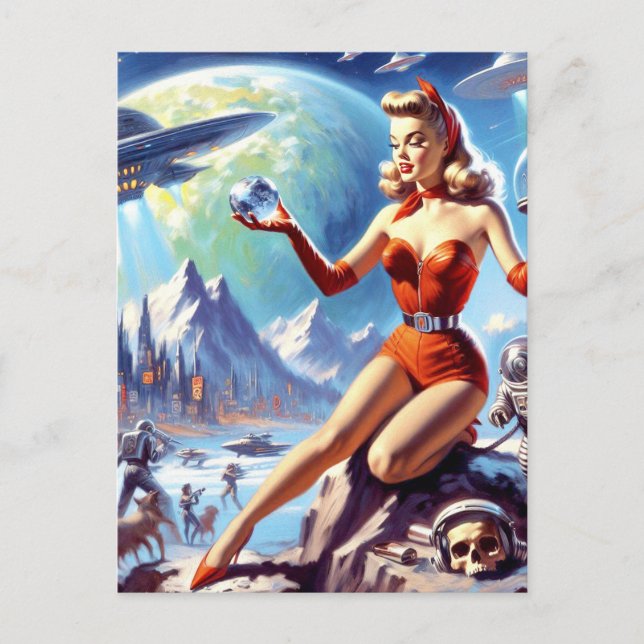 1950s Vintage Science Fiction Woman Postcard (Front)