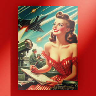 1950s Vintage Woman Illustration Postcard