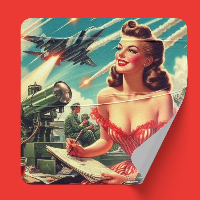 1950s Vintage Woman Illustration Square Sticker (Creator Uploaded)