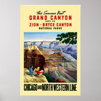 1950s Visit Grand Canyon Zion Bryce Vintage Style Poster