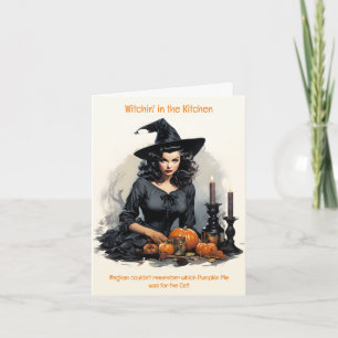 1950s Witch Pumpkin Pie Kitchen Halloween Card