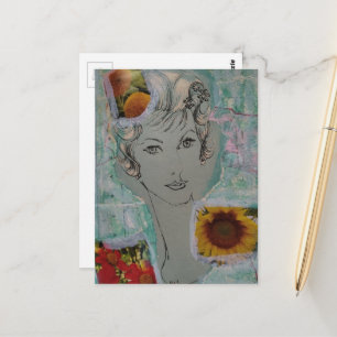1950s Woman and Flowers Retro Hair Style Collage Postcard