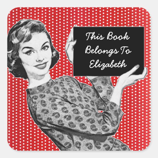 1950s Woman with a Sign Bookplate Square Sticker (Front)