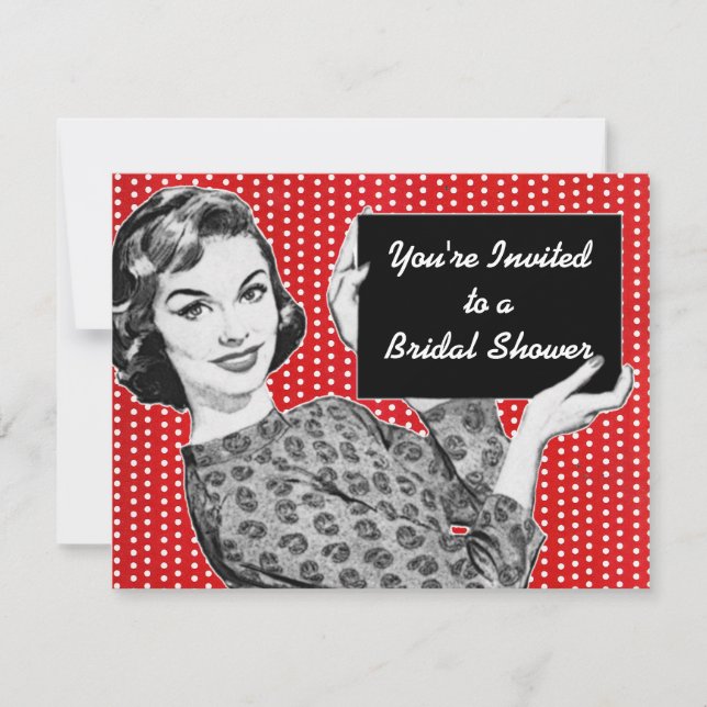 1950s Woman with a Sign Bridal Shower Invitation (Front)
