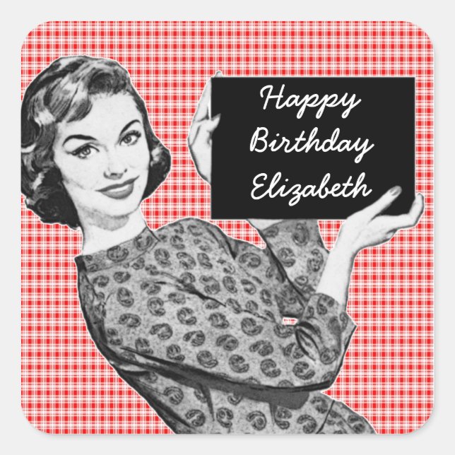 1950s Woman with a Sign V2 Birthday Square Sticker (Front)