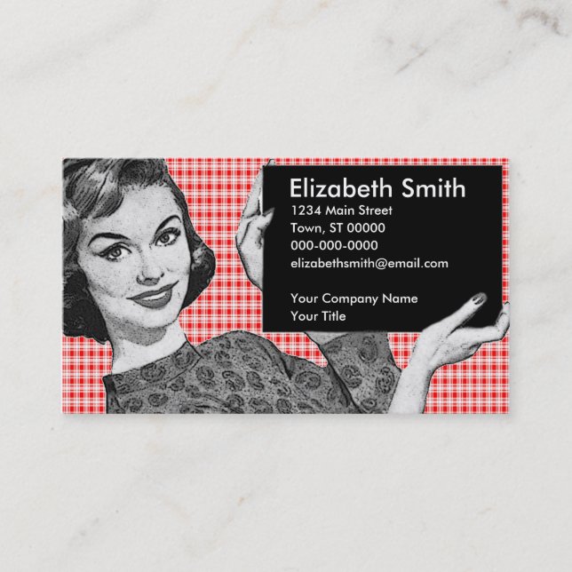 1950s Woman with a Sign V2 Business Card (Front)