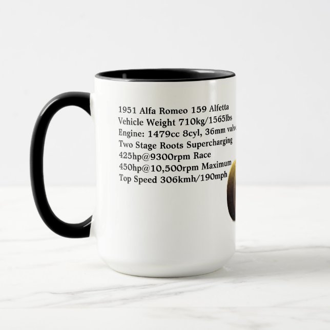 1951 Alfa Romeo 159 Alfetta Specs Mug (Left)