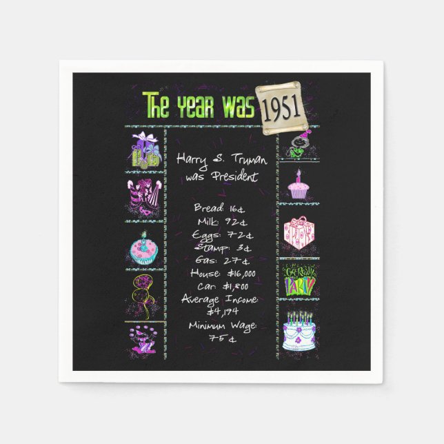 1951 Birth Year Trivia Napkin (Front)