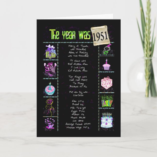 1951 Birthday Fun Facts Card (Front)