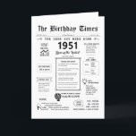 1951 The Year You Were Born Birthday Card<br><div class="desc">Travel back in time with our captivating 1951 birthday card! Bursting with pivotal moments and enthralling facts, it's crafted specifically for your special day. This birthday card brims with intriguing insights and snapshots of life during that era. From noteable events such as the first colour TV broadcast, the birth of...</div>