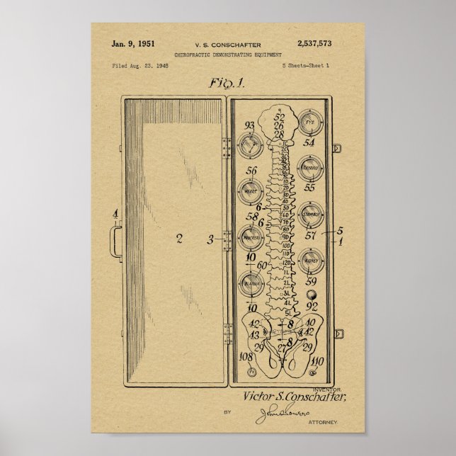 1951 Vintage Chiropractic Spine Patent Art Print (Front)