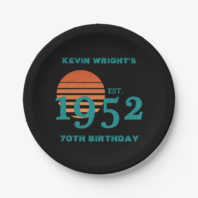 1952 70th Birthday Vintage Sunset Paper Plate (Front)