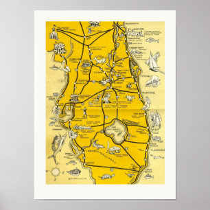 1952 Florida Attractions Map Poster