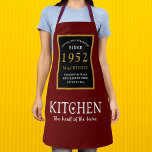 1952 Name Elegant Black Gold Red Apron<br><div class="desc">A wonderful birthday black and gold design on an apron for that special year of 1952. Easily customise the text using the template provided. Part of the setting standards range of birthday supplies.</div>